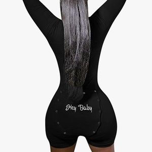 Women's V Neck Butt Flap Long Sleeve Onesie